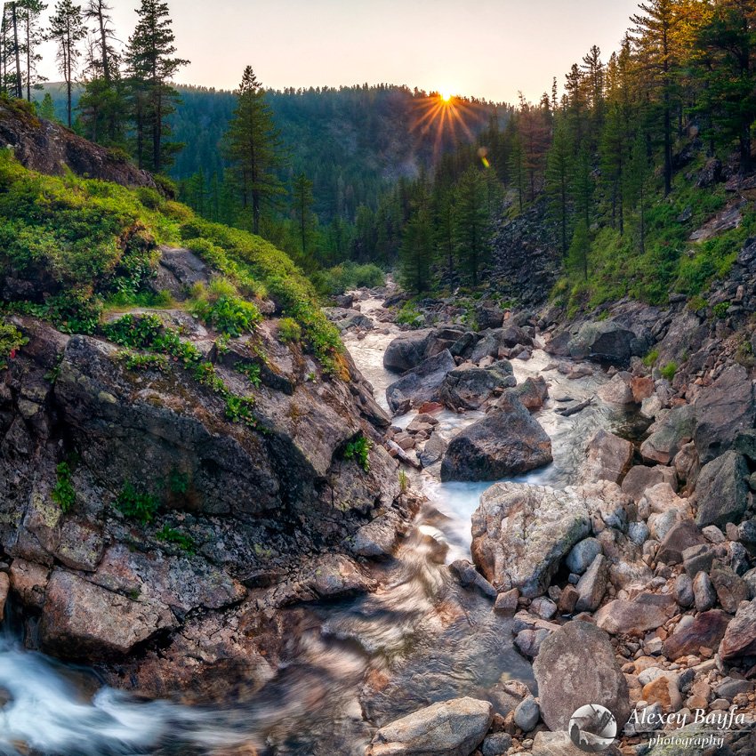 природа, пейзаж, закат, водопад, река, горы, течение, Алексей Байфа