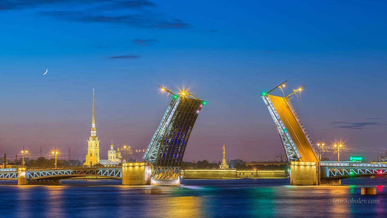 дворцовый мост, санкт-петербург, развод мостов, вечер, белые ночи, Соболев Игорь