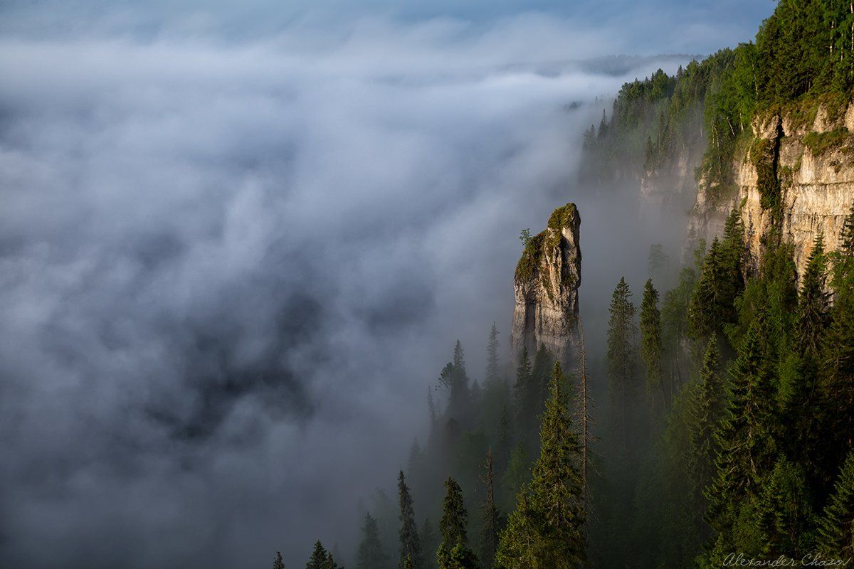 туман, лес, тайга, урал, скала, россия, пейзаж, природа, Александр Чазов