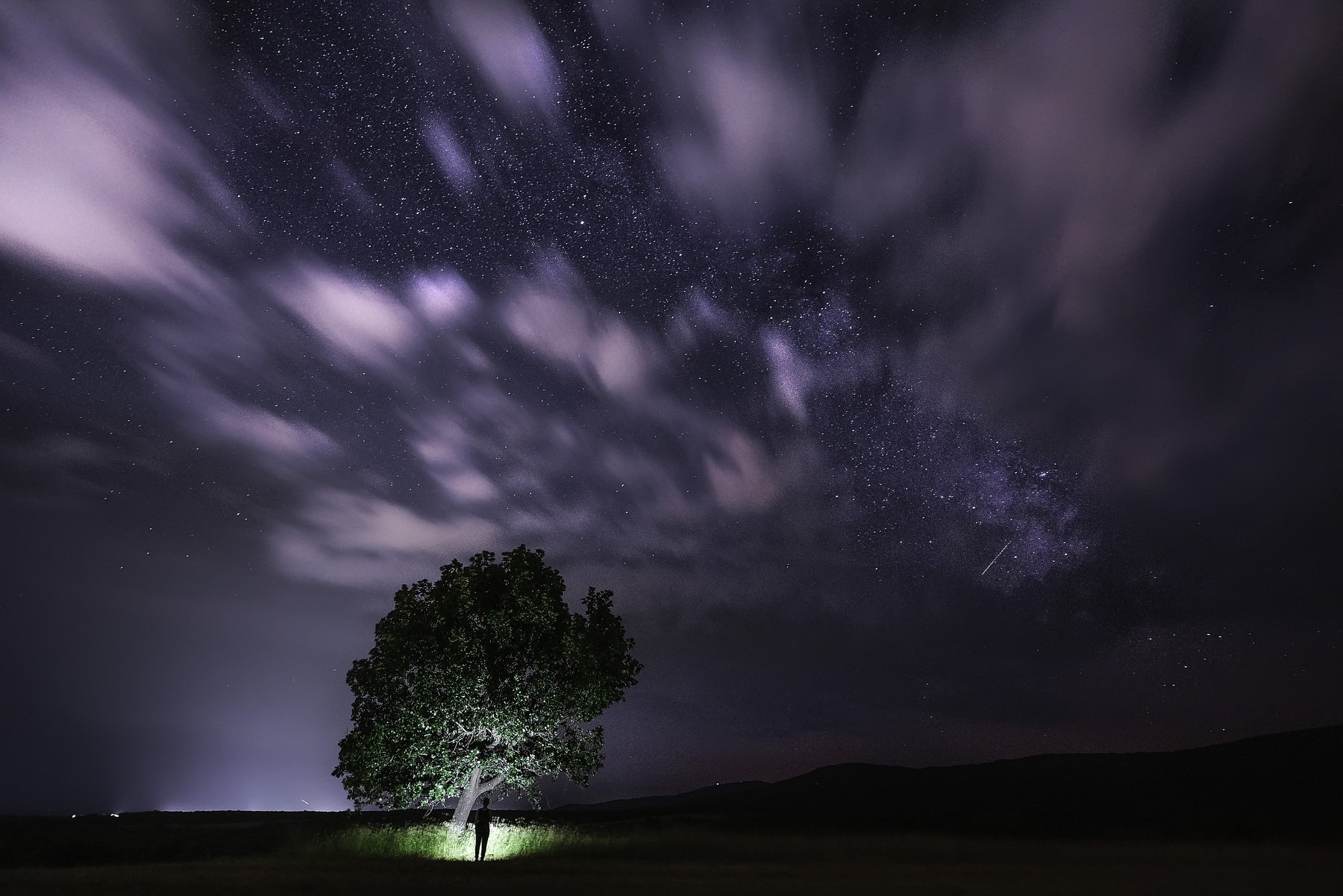 night, stars, sky, clouds, tree, landscape, outdoor, nature, milky way, Jeni Madjarova