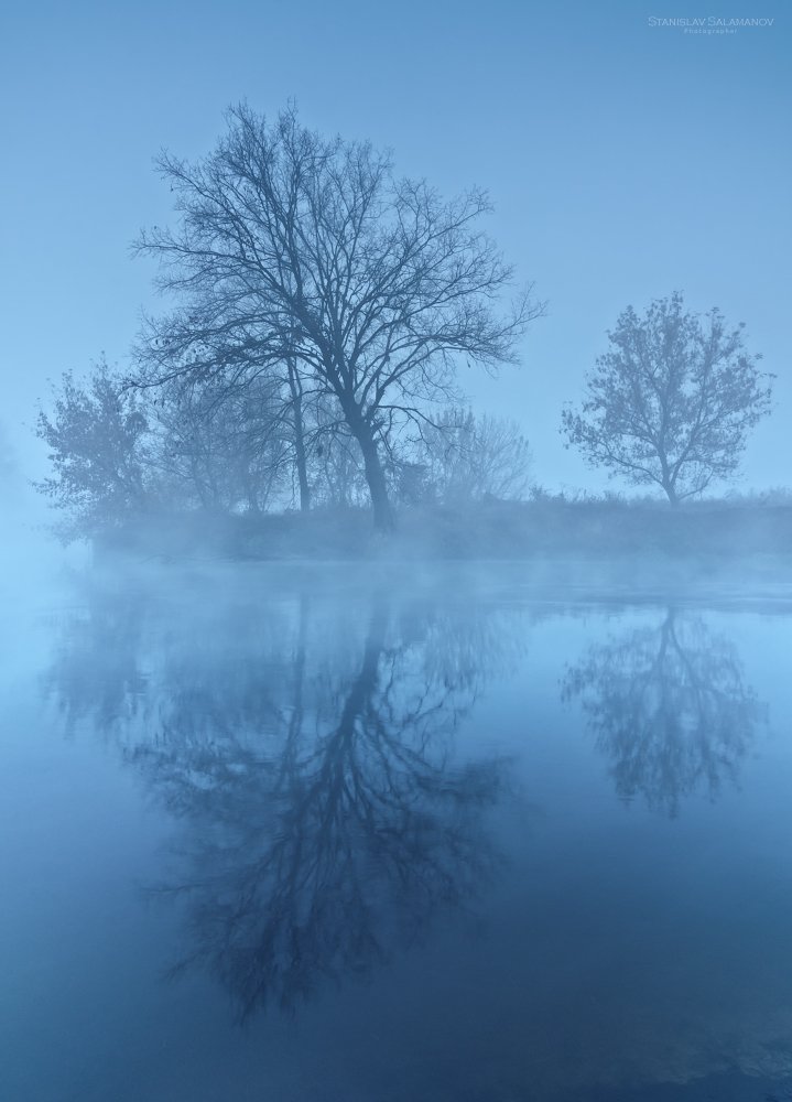 утро, сумерки, река, туман, дымка, синева, рассвет, Станислав Саламанов