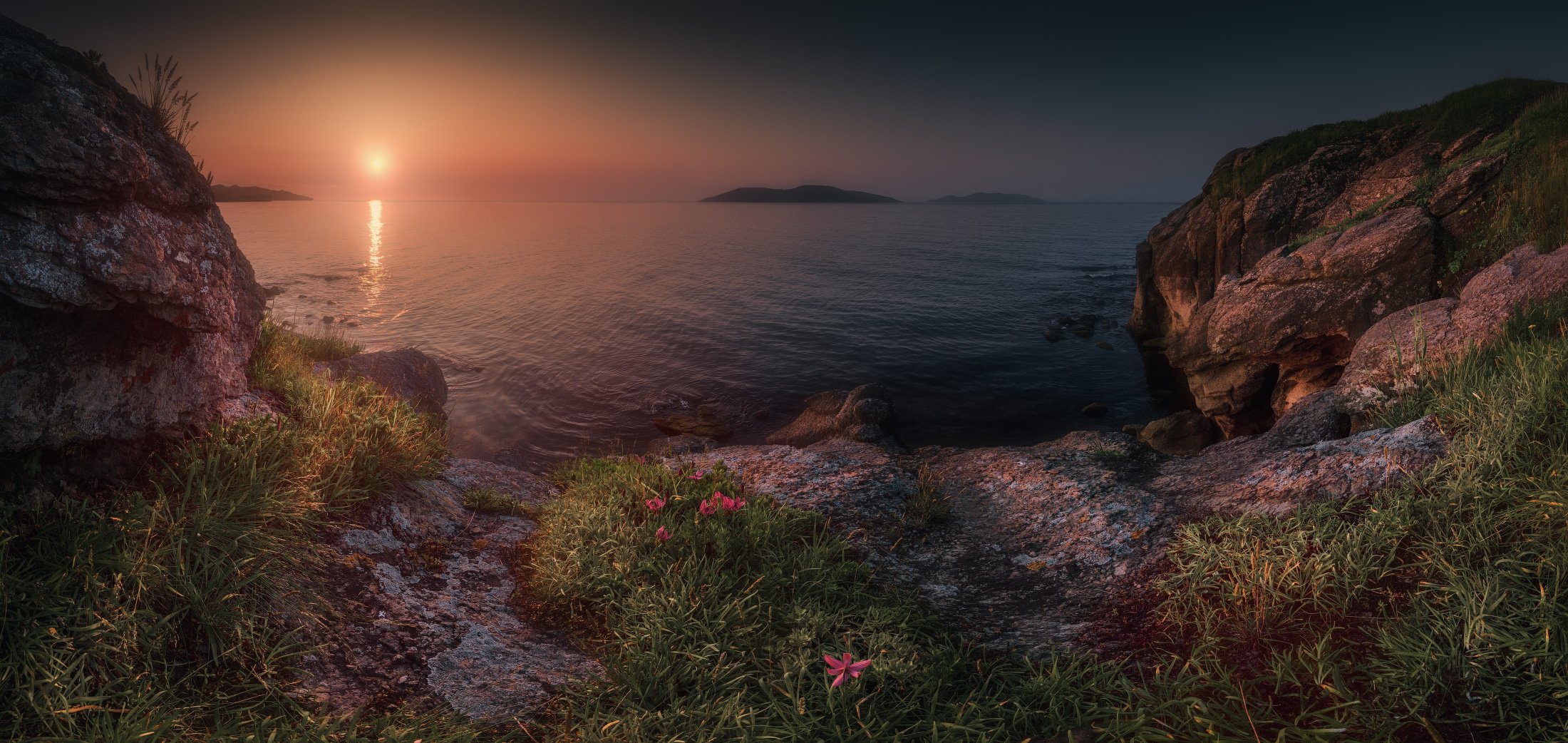 утро, панорама, лето, скалы, море, Андрей Кровлин