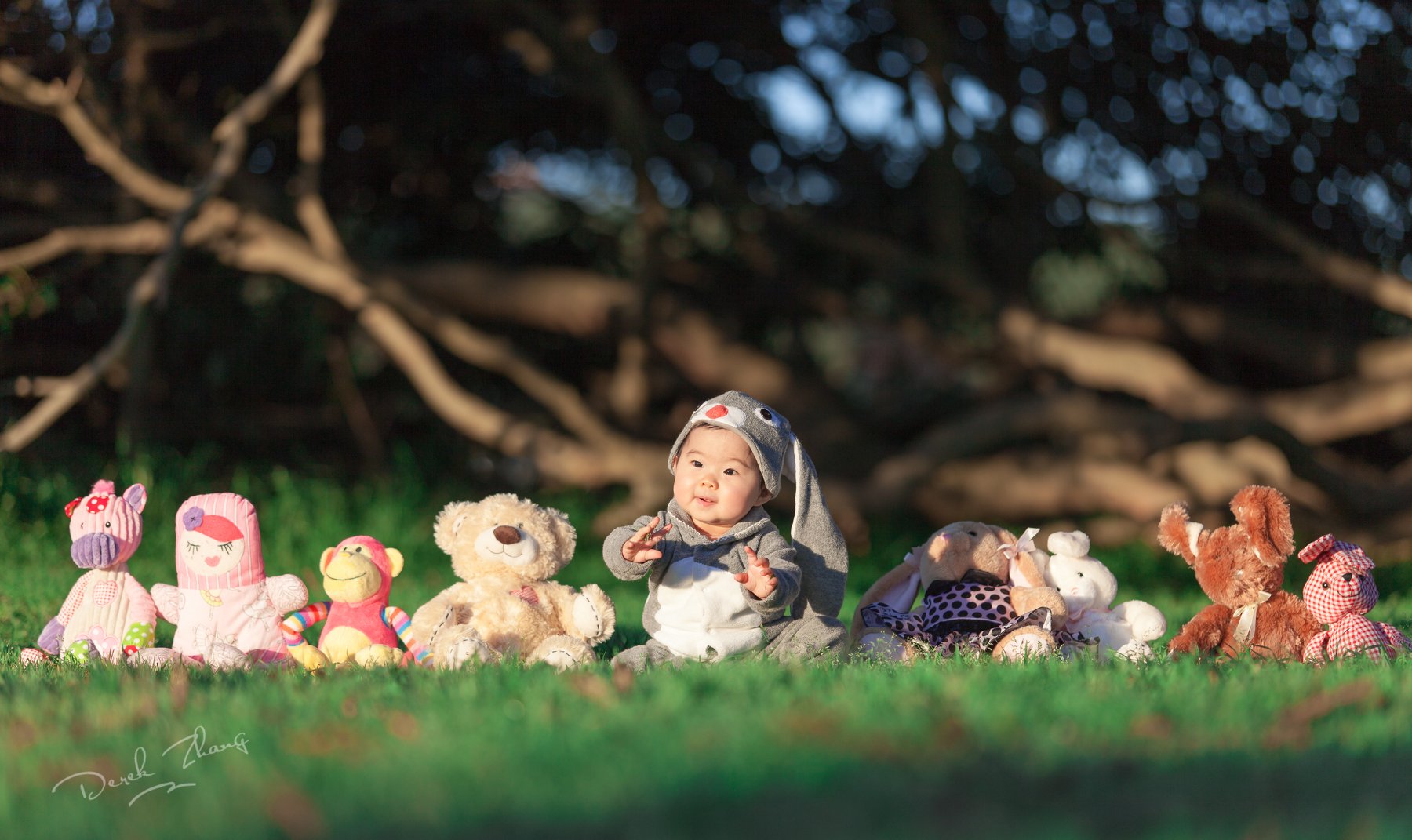 bunny, baby, kid, girl, grass, fairy-tale, cute, friends, Derek Zhang