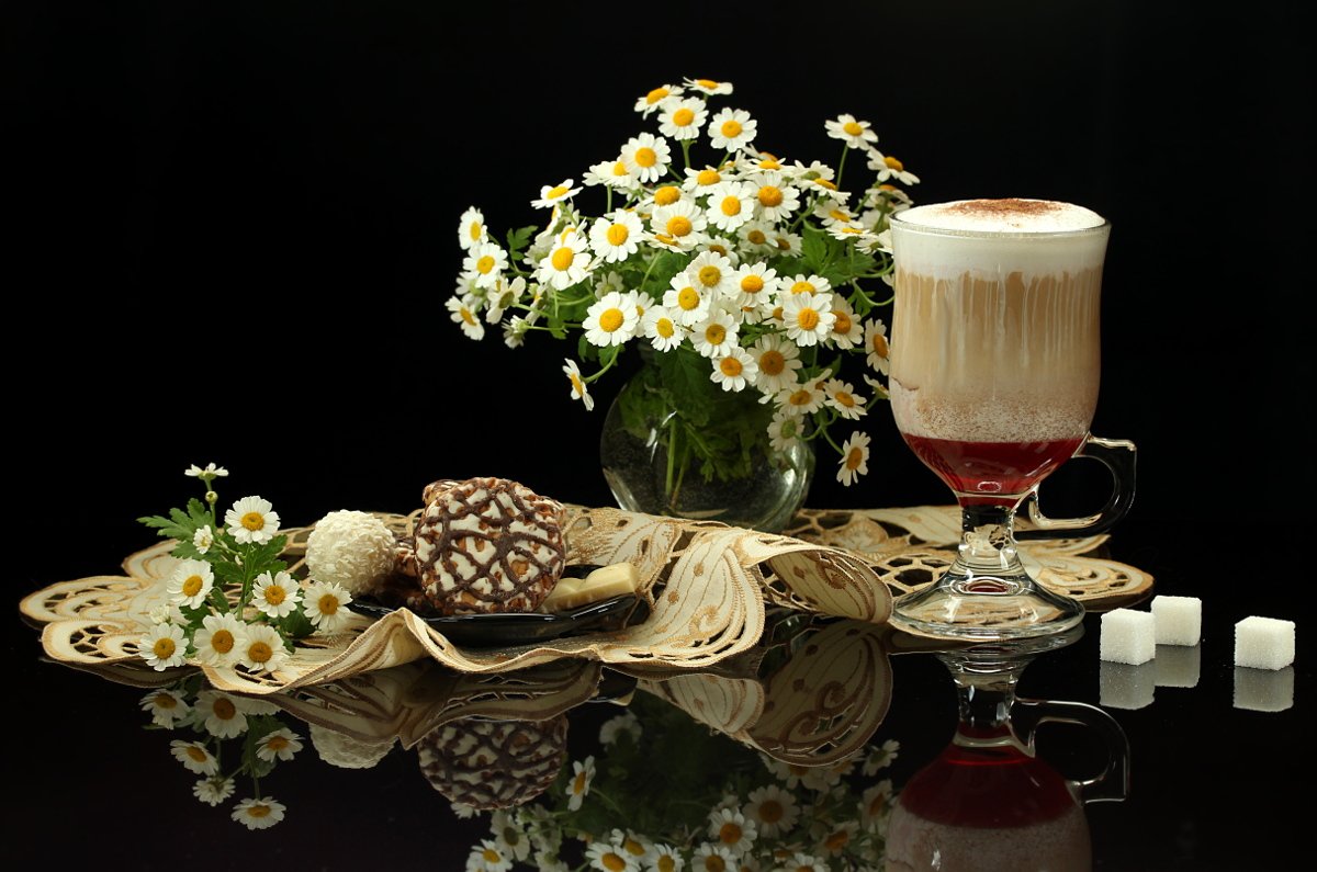 кофе, печенье, сахар, хризантемы, Шруб (Беляева) Татьяна