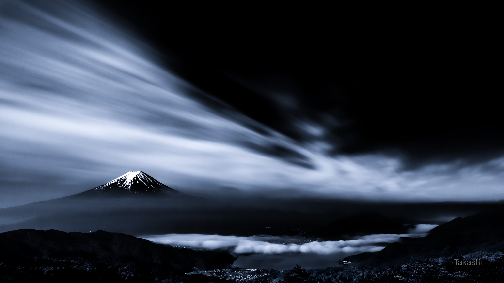 Fuji,mountain,Japan,clouds,sky,lake,snow,blue,landscape,beautiful,wonderful,, Takashi