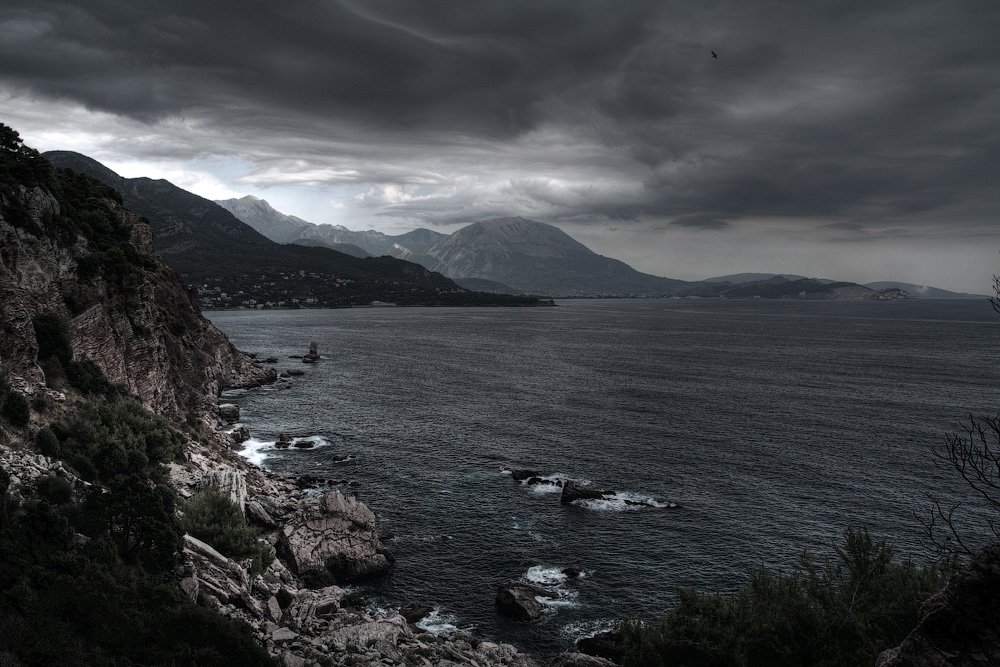 море, горы, темнота, облака, Никита
