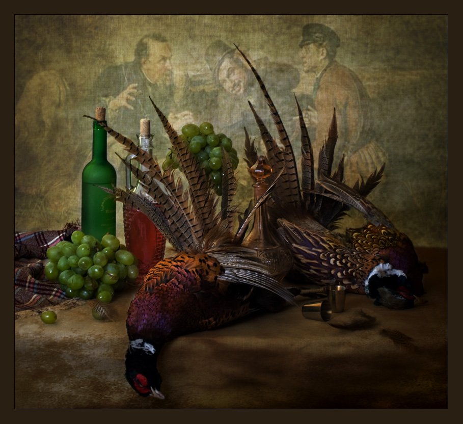 funtry, бутылки, вино, виноград, груша, дичь, натюрморт, охота, фазаны, фрукты, яблоко, funtry