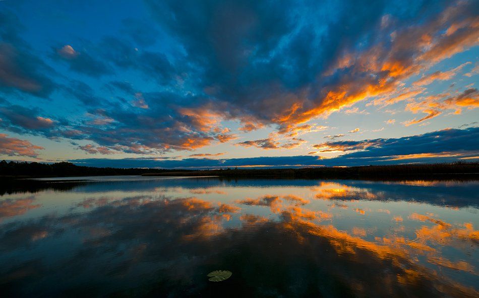 осень, озеро, закат, облака, отражения, Андрей Алексеев