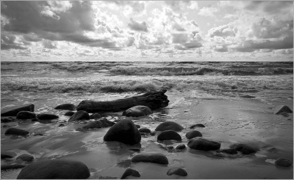 black & white, bw, sea, baltic sea, stones,, senato®