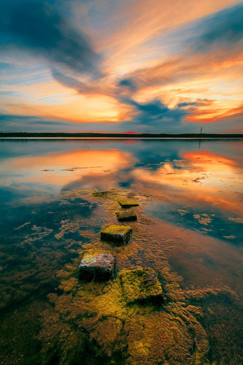 lithuania, curonian gulf, sunset, calm, stones, colors, refelction, Руслан Болгов (Axe)