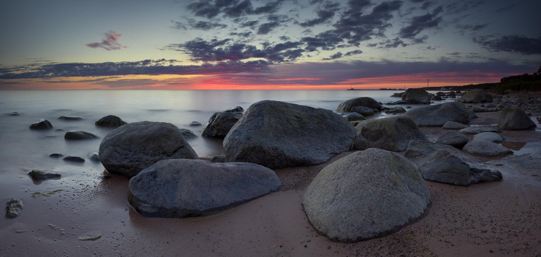панорама латвия море камни закат, Алексей Мельситов