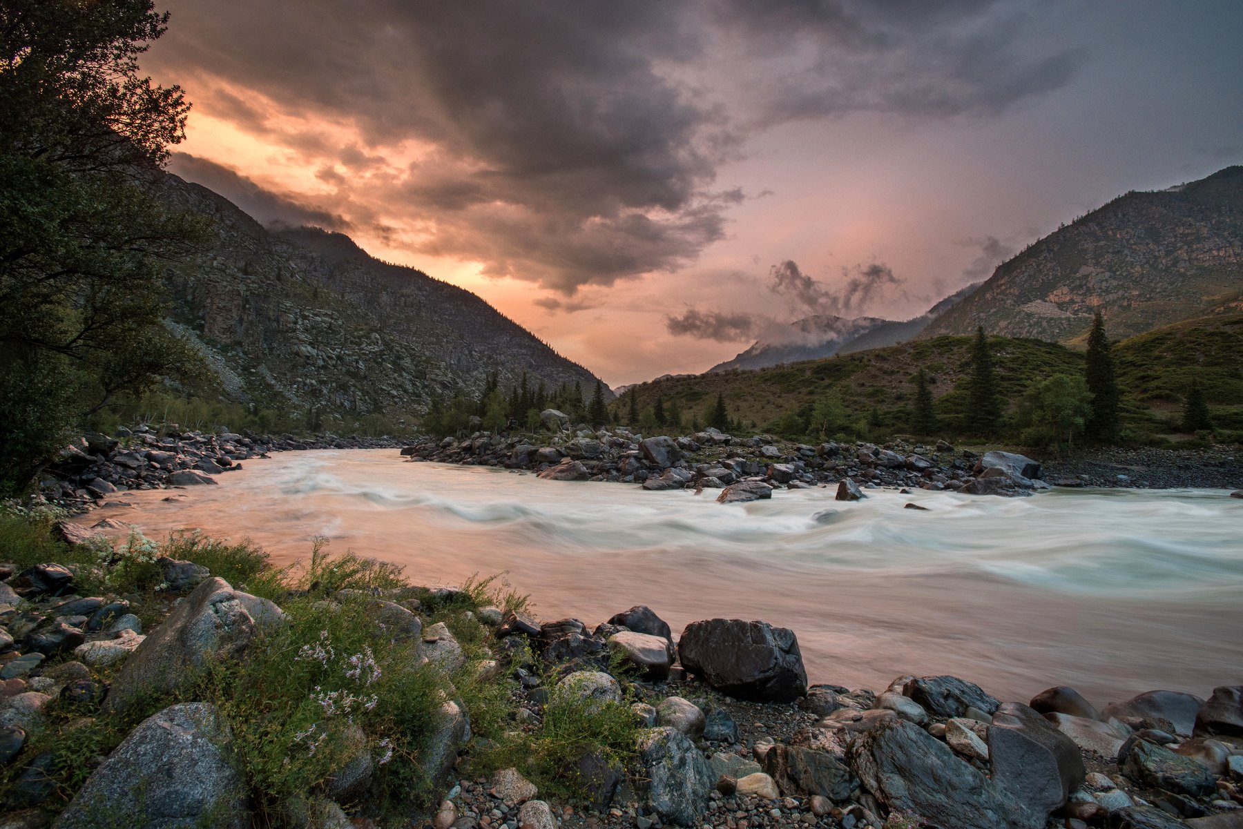 Altai, river, sunset, Алтай, Катунь, пейзаж, закат, Максим Блинов