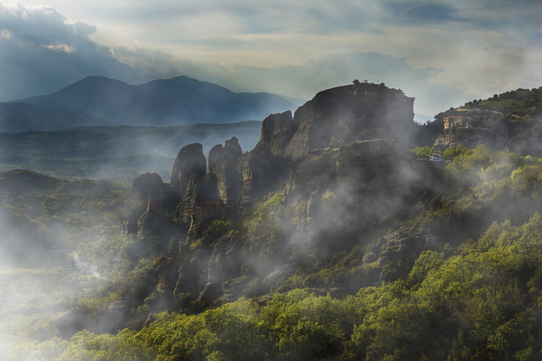 meteora, fog, rocks, clouds, monasteries, spring, greece, christians, religion, holy places, , Даниел Балъков