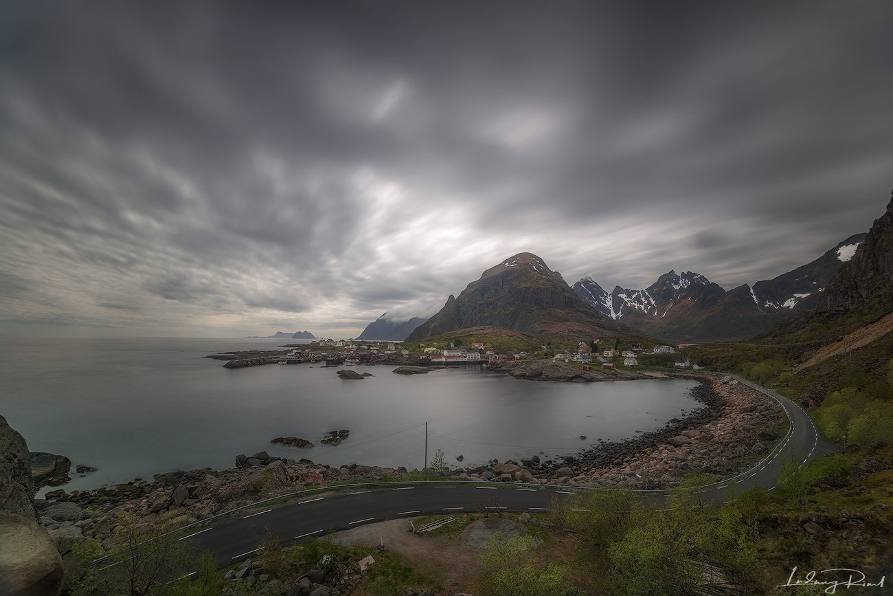 arctic, beach, cabin, clouds, cloudy, fishing hut, fishing settlement, fishing stall, fog, houses, lofoten islands, long exposure, moskenes, mountains, north of norway, norway, outdoors, rainy, road, robur, rorbuer, scandinavia, scenery, sea, shore, shorl, Ludwig Riml