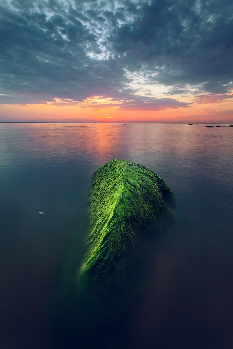 sunset, baltic sea, stone, calm, colors, lithuania, seascape, Руслан Болгов (Axe)