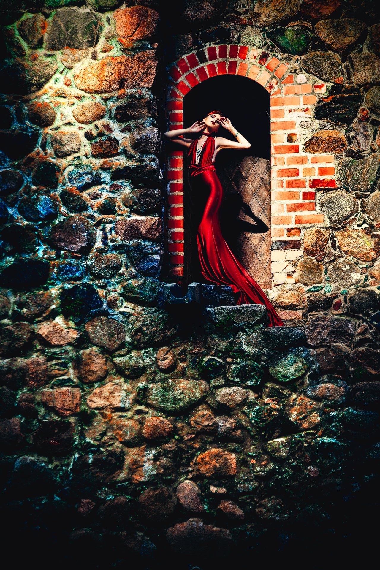 woman, portrait, dress, red, castle, concept, redhead, beauty, natural light, Руслан Болгов (Axe)