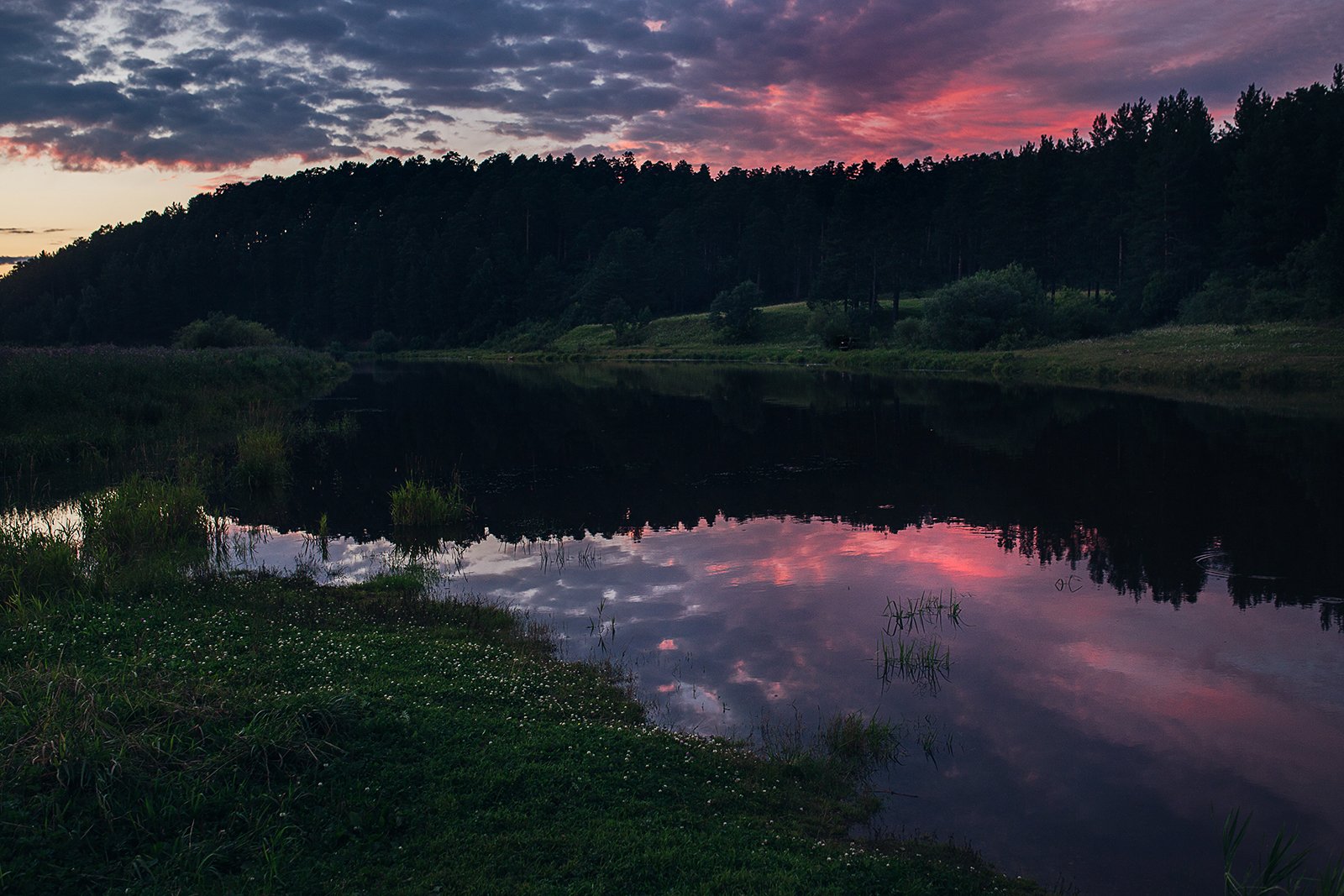 закат, лето, пруд, пейзаж, природа, отражение, Евгений Толкачёв