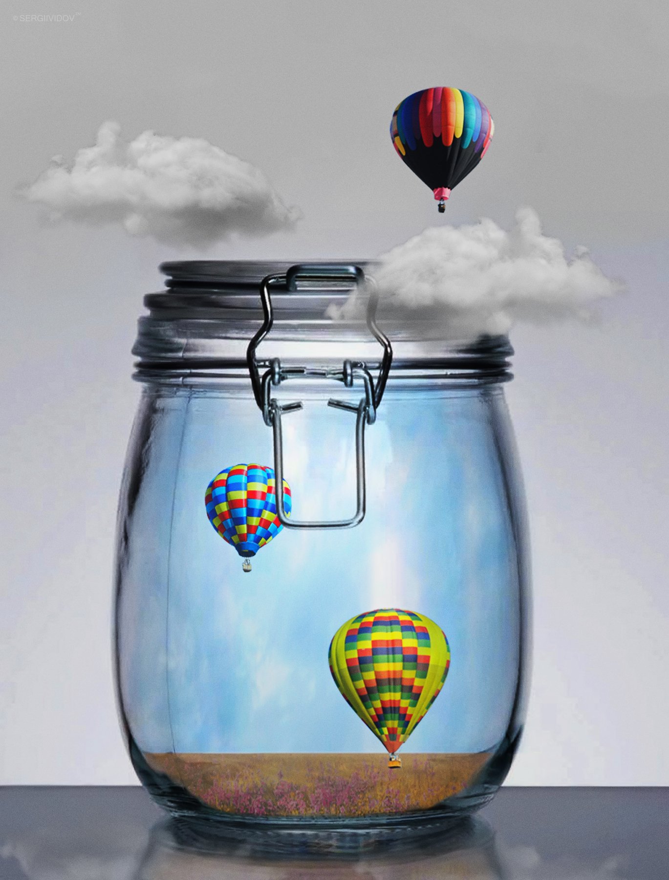 воздушный шар, отражение, стекло, небо, Sergii Vidov