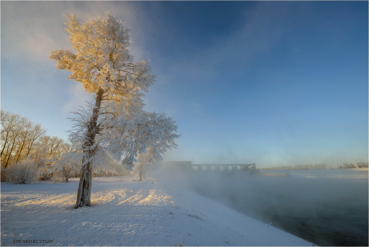Волга, углич, туман, мороз, плотина, электростанция., Кутыгин Эдуард