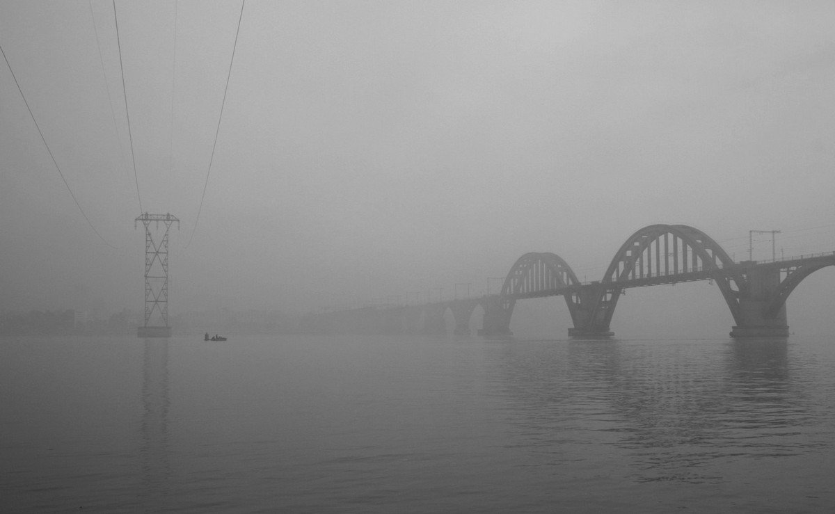 днепропетровск, туман, осень, мост, лодка, Александр Андреев