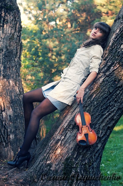осень, девушка, скрипка, музыка, природа, Оксана