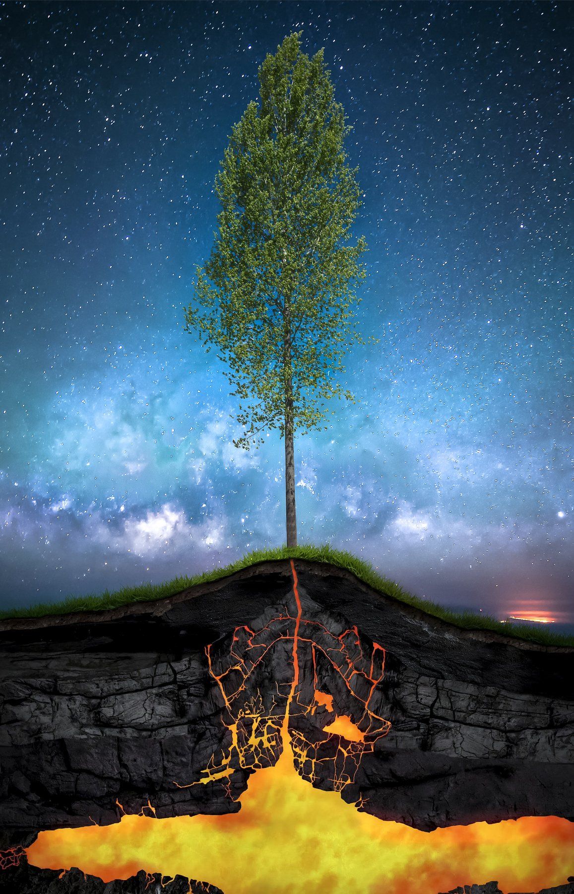 spring, tree, sky, night, lava, magma, energy, nature, concept, Antonio Coelho