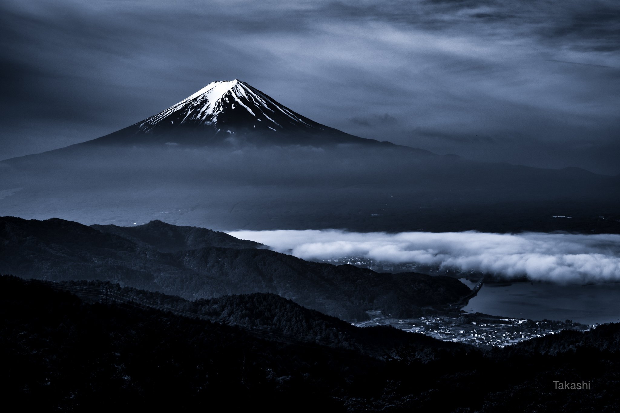 Fuji,mountain,snow,Japan,lake,cloud,town,sky,blue,amazing,beautiful,wonderful,, Takashi