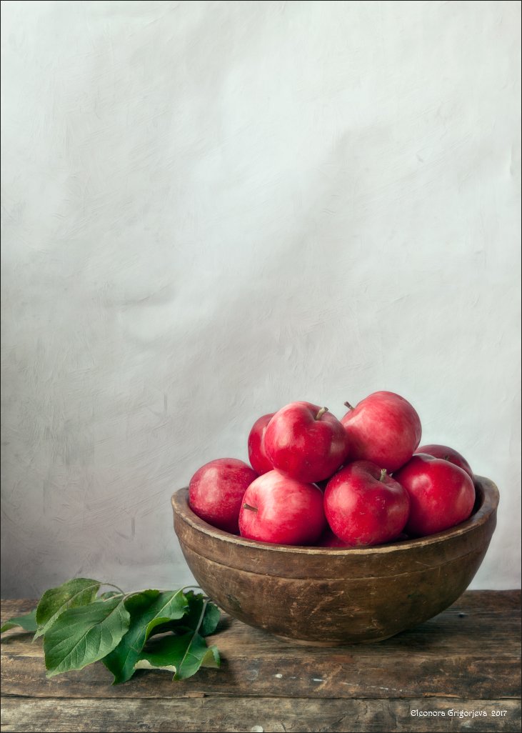 яблоки, деревянный, миска, винтаж, листья, натюрморт, Eleonora Grigorjeva