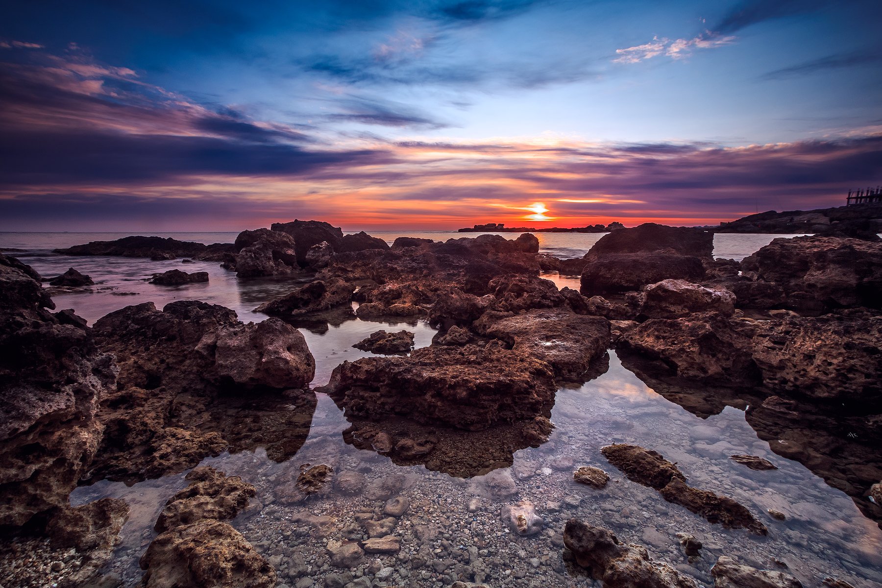 sunrise, rocks, calm, water, colors, cyprus, Руслан Болгов (Axe)