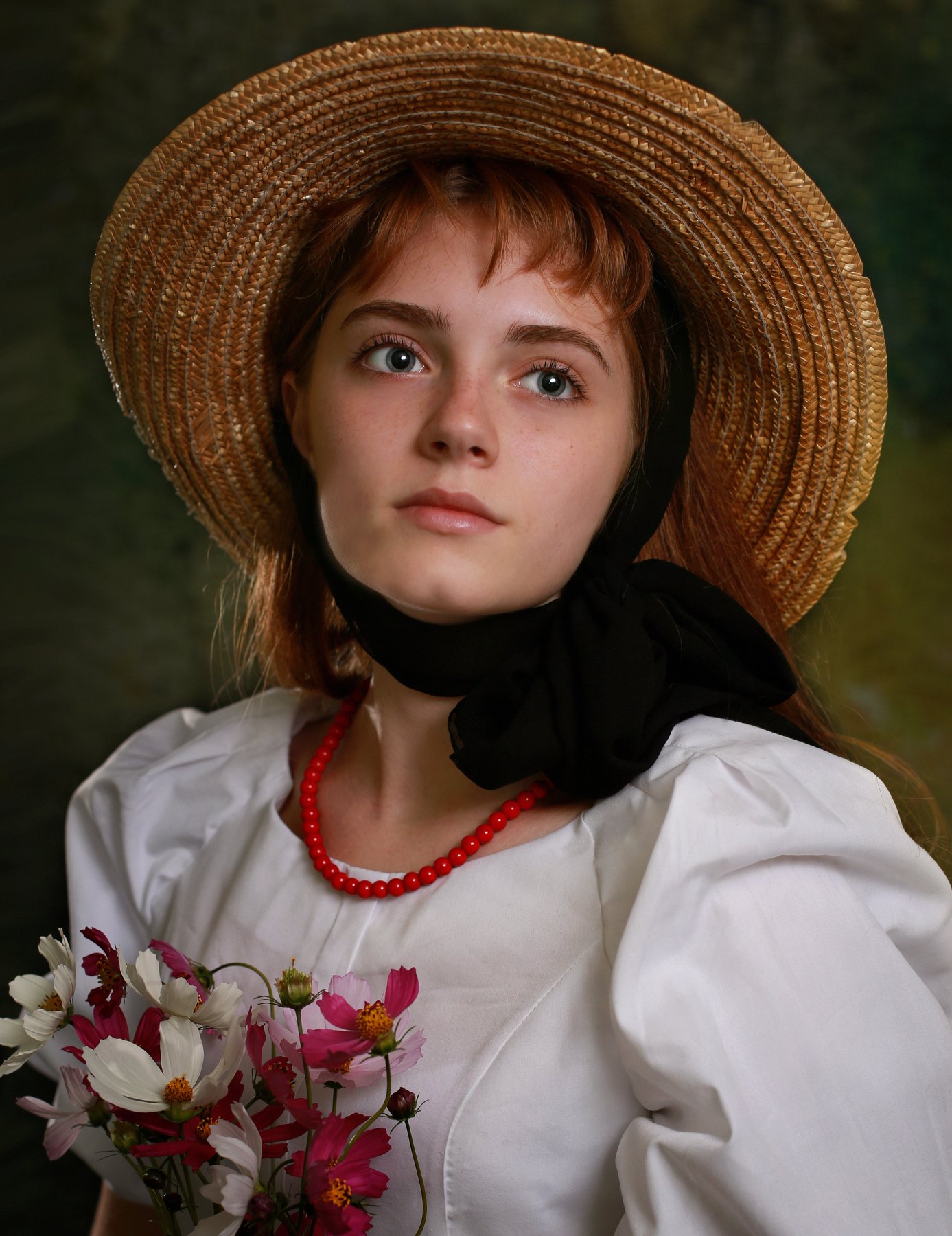 девушка портрет цветы шляпа по мотивам, Римма Алеева