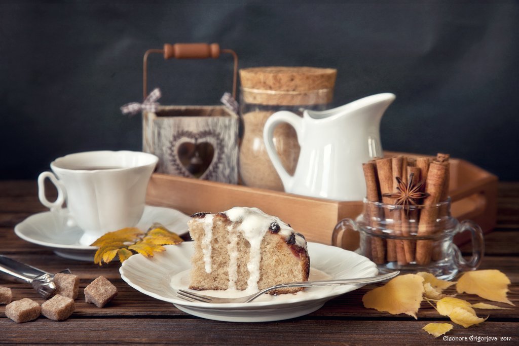натюрморт, пирог, яблоки, мороженое, осень, листья, корица, чай, Eleonora Grigorjeva