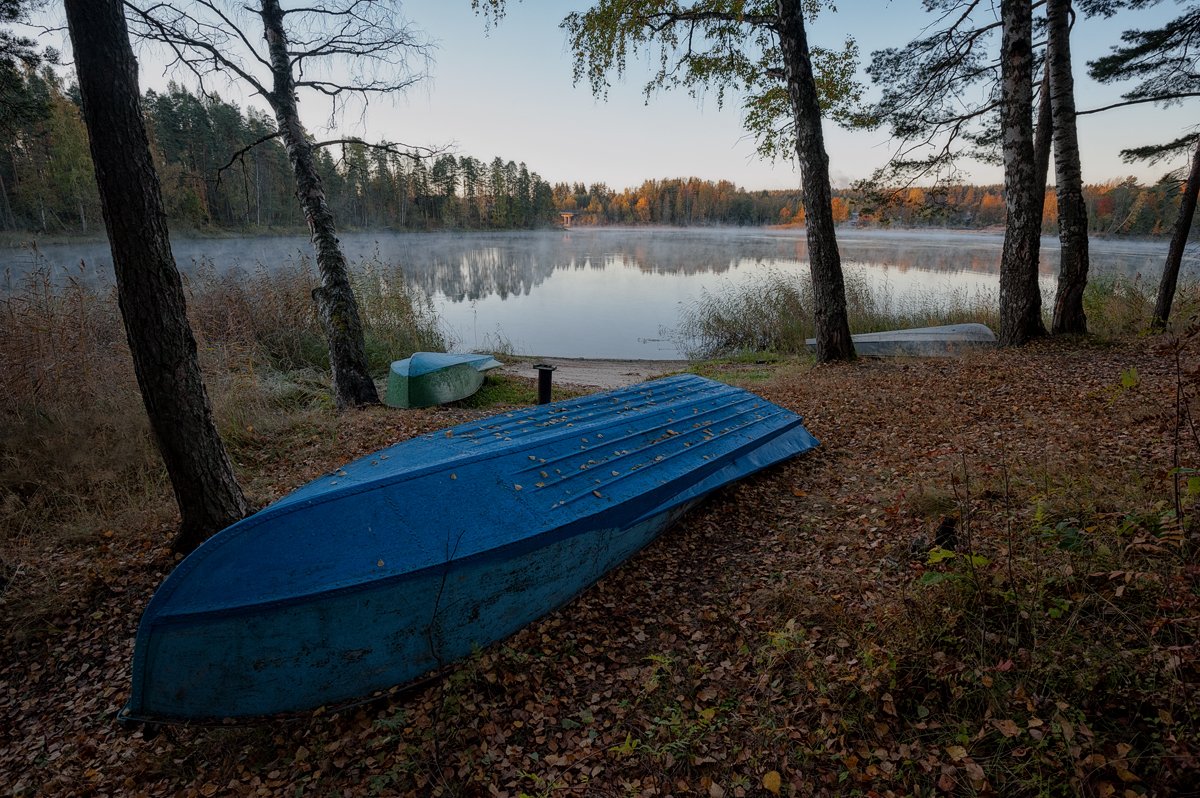 осень,пейзаж,берег,лодки,туман, Евгений Плетнев