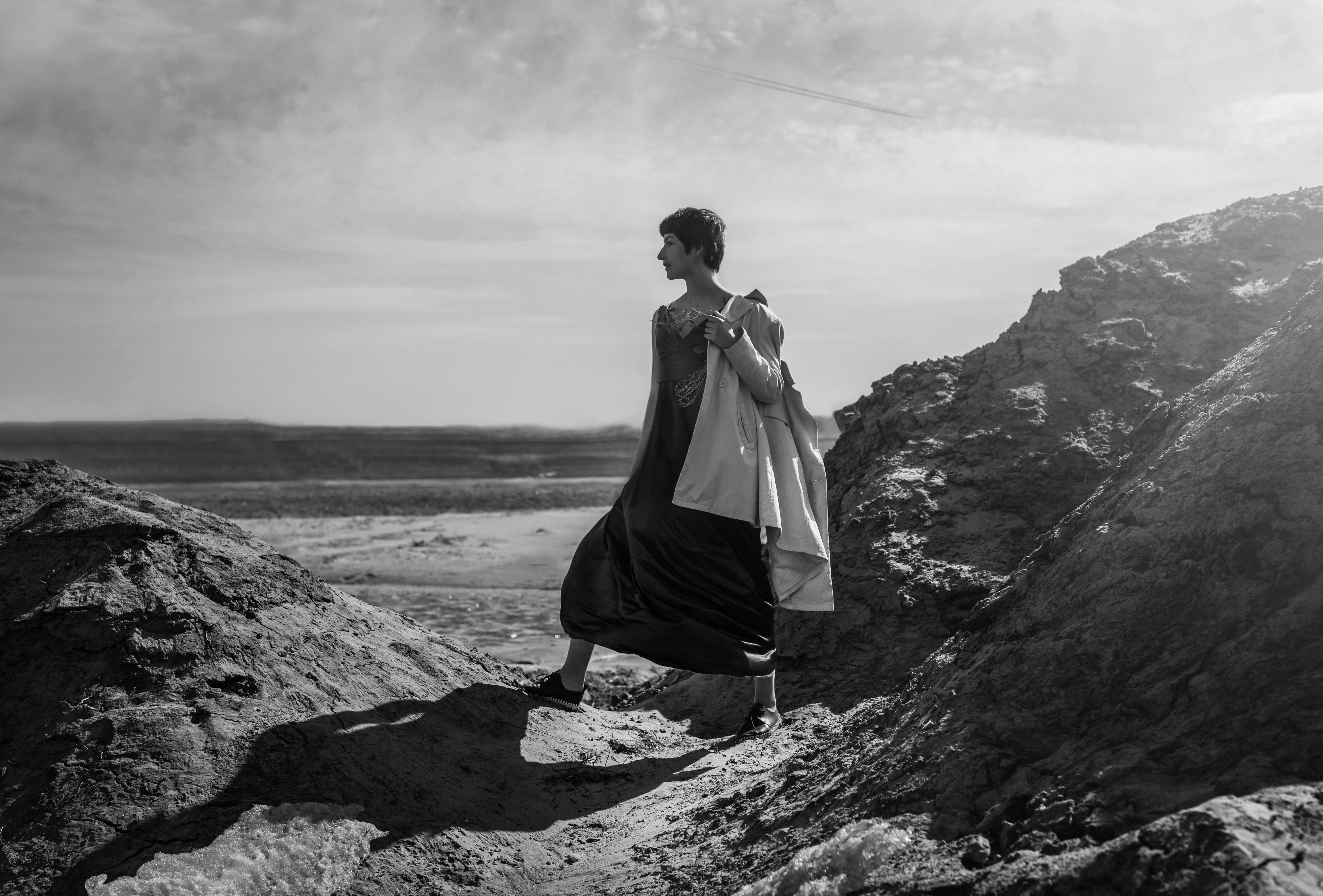 девушка,пейзаж,черно-белое фото, Мария Буданова