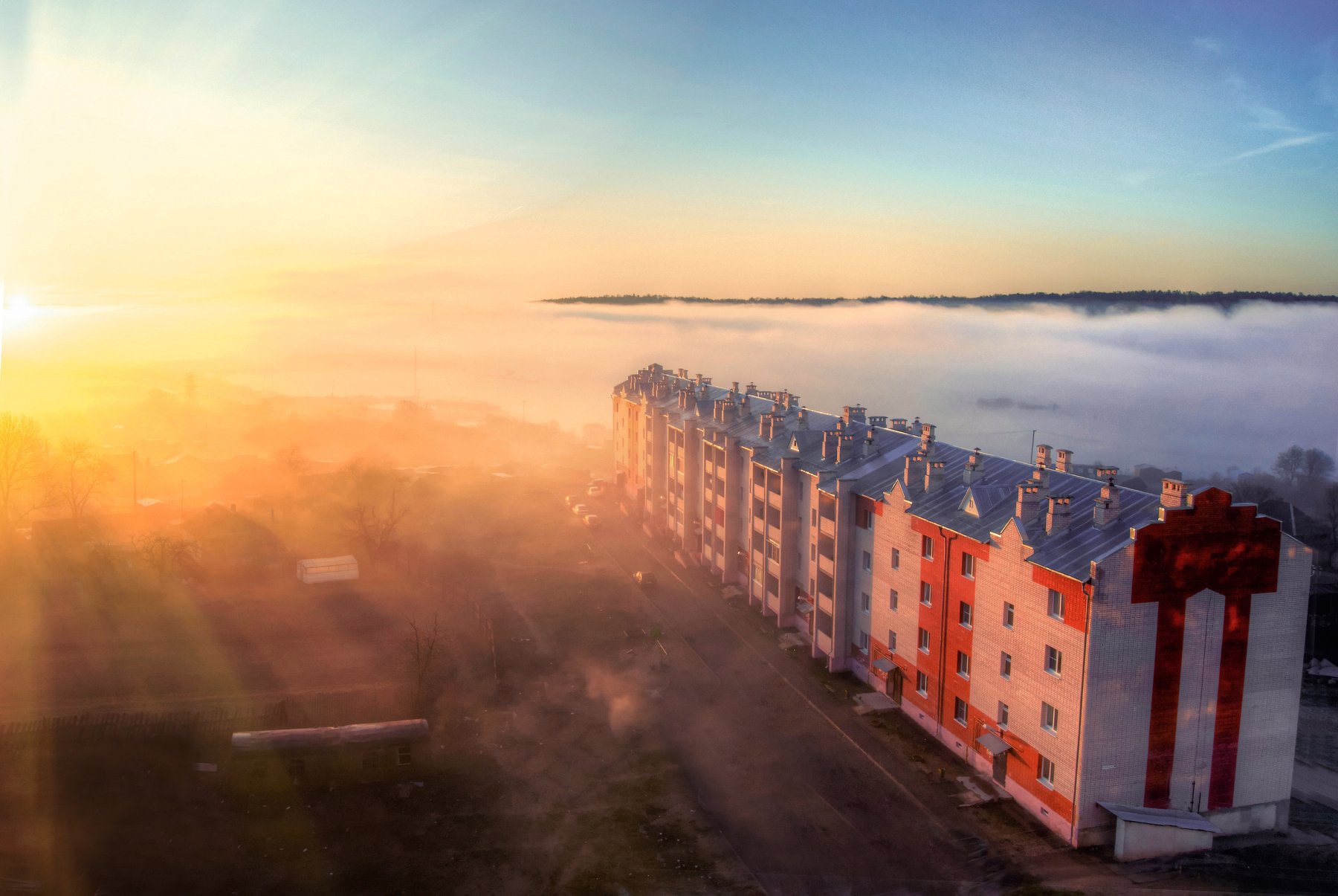 рассвет, город, туман, солнце, утро, Алексей Сергованцев