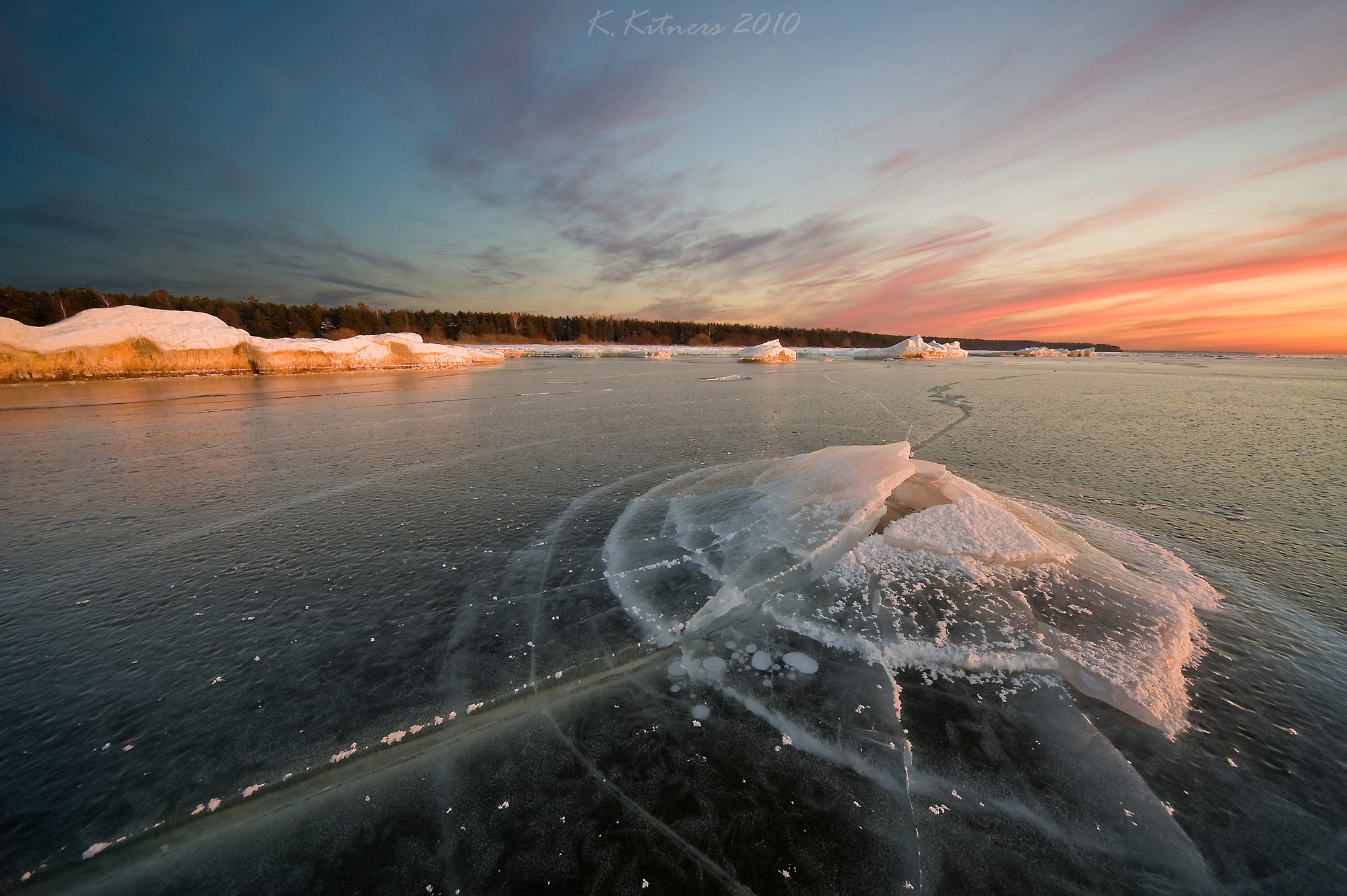 sea seascape ice snow winter sky clouds reflection sunset evening latvia, Kristaps Kitners