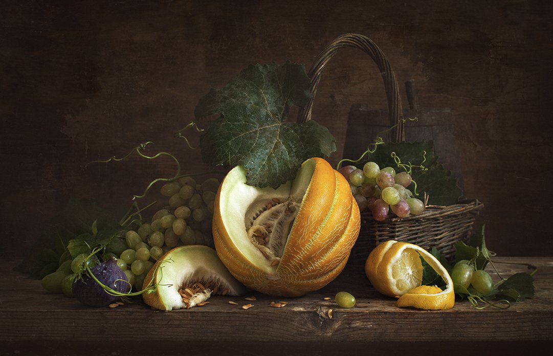 натюрморт, дыня, виноград, инжир, still life, melon, Евгений Корниенко