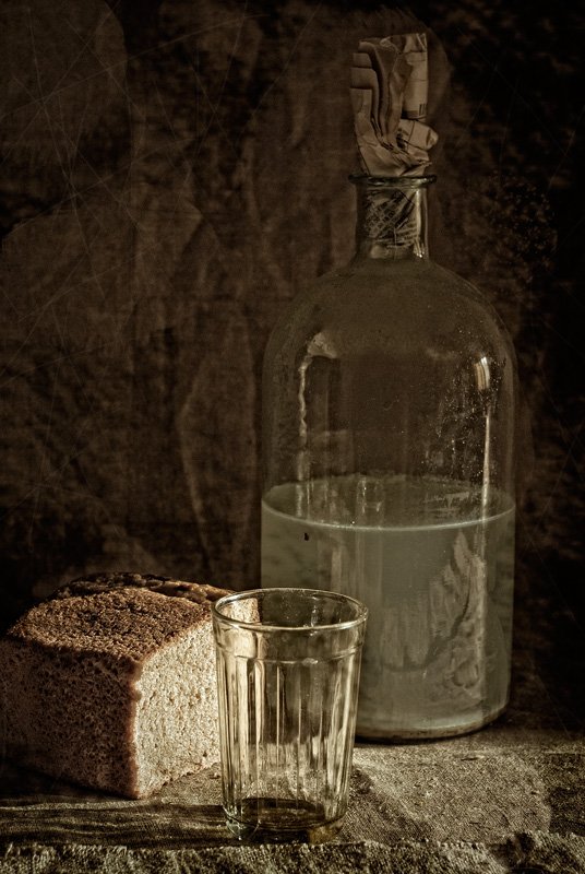 бутыль, хлеб, стакан, прошлое лето