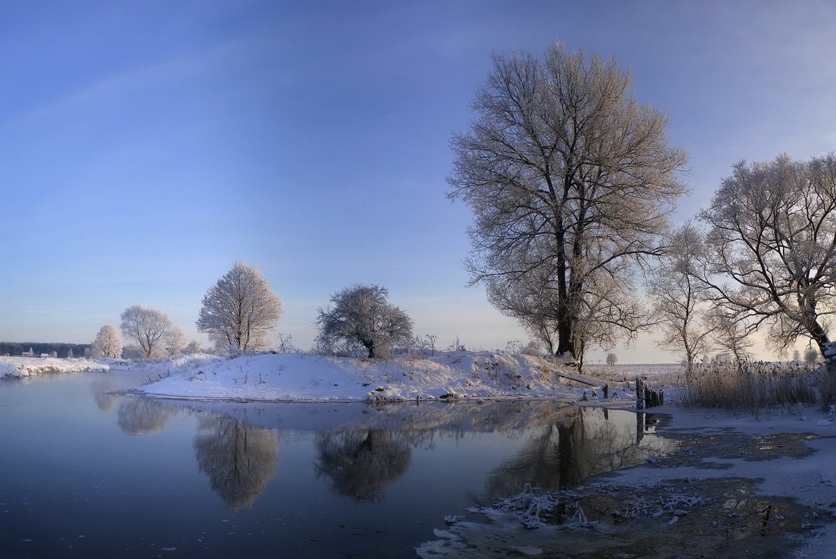 река, снег, деревья, зельва, мельница, мороз, панорама, Vodyanickii Vladimir