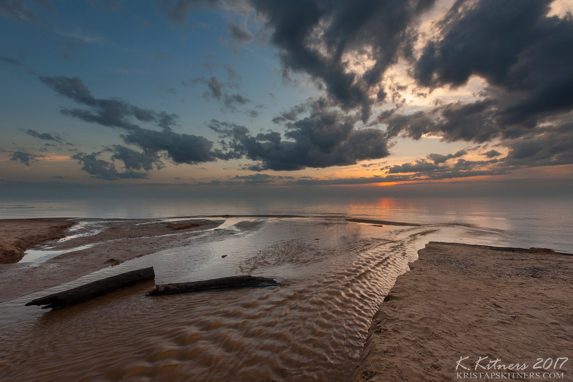 sea seascape river water sky clouds branch coast beach sand sunset evening latvia, Kristaps Kitners