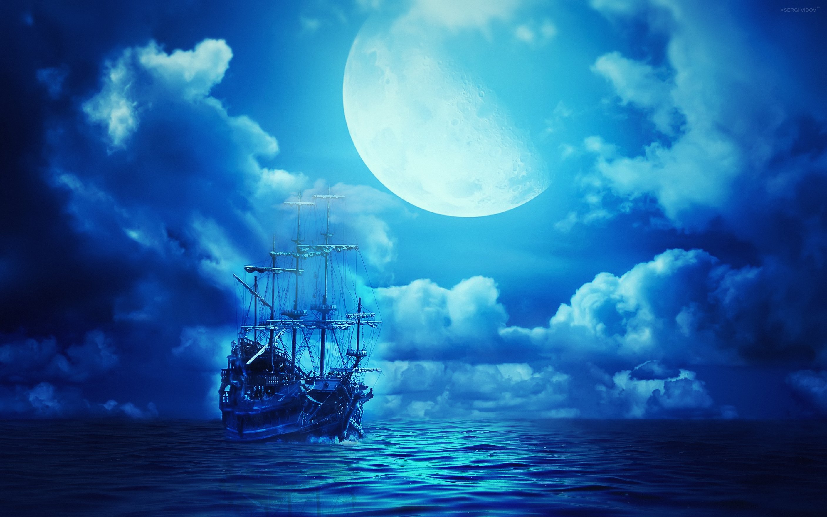 корабль, призрак, небо, океан, Sergii Vidov