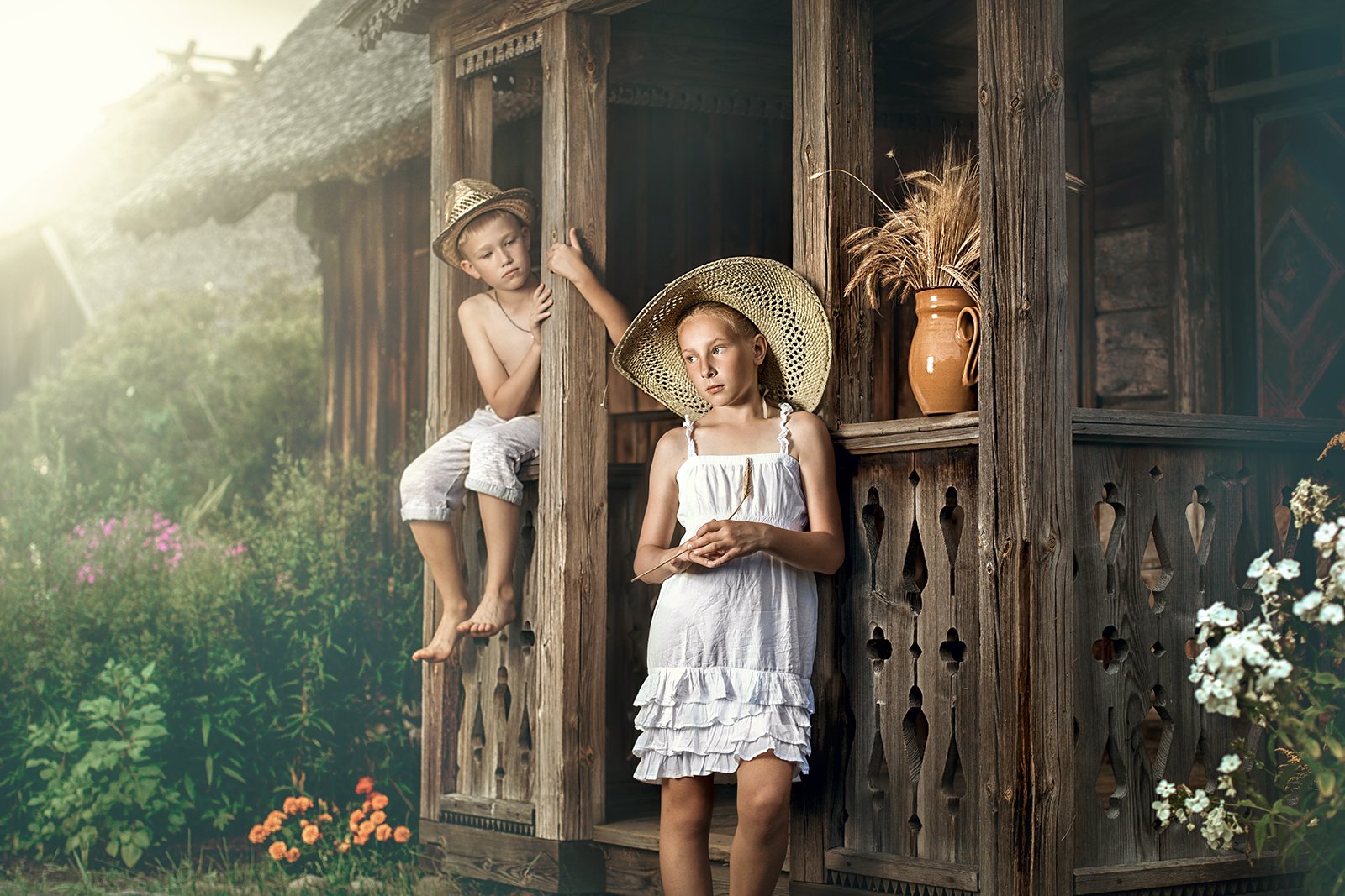 Детская фотосессия в деревне летом