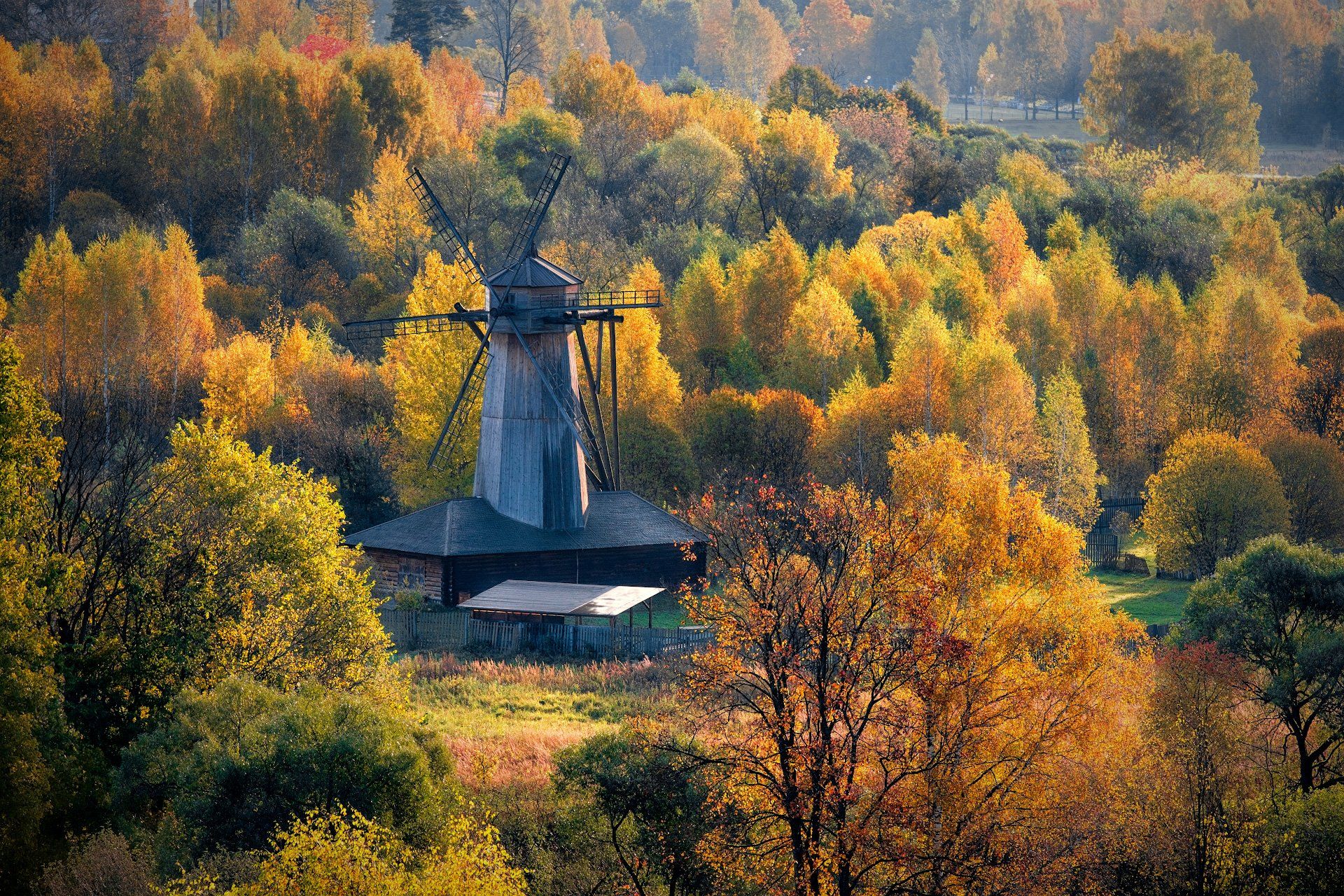 мельница, осень, октябрь, деревья, краски, желтый, красный, истра, Андрей Чиж