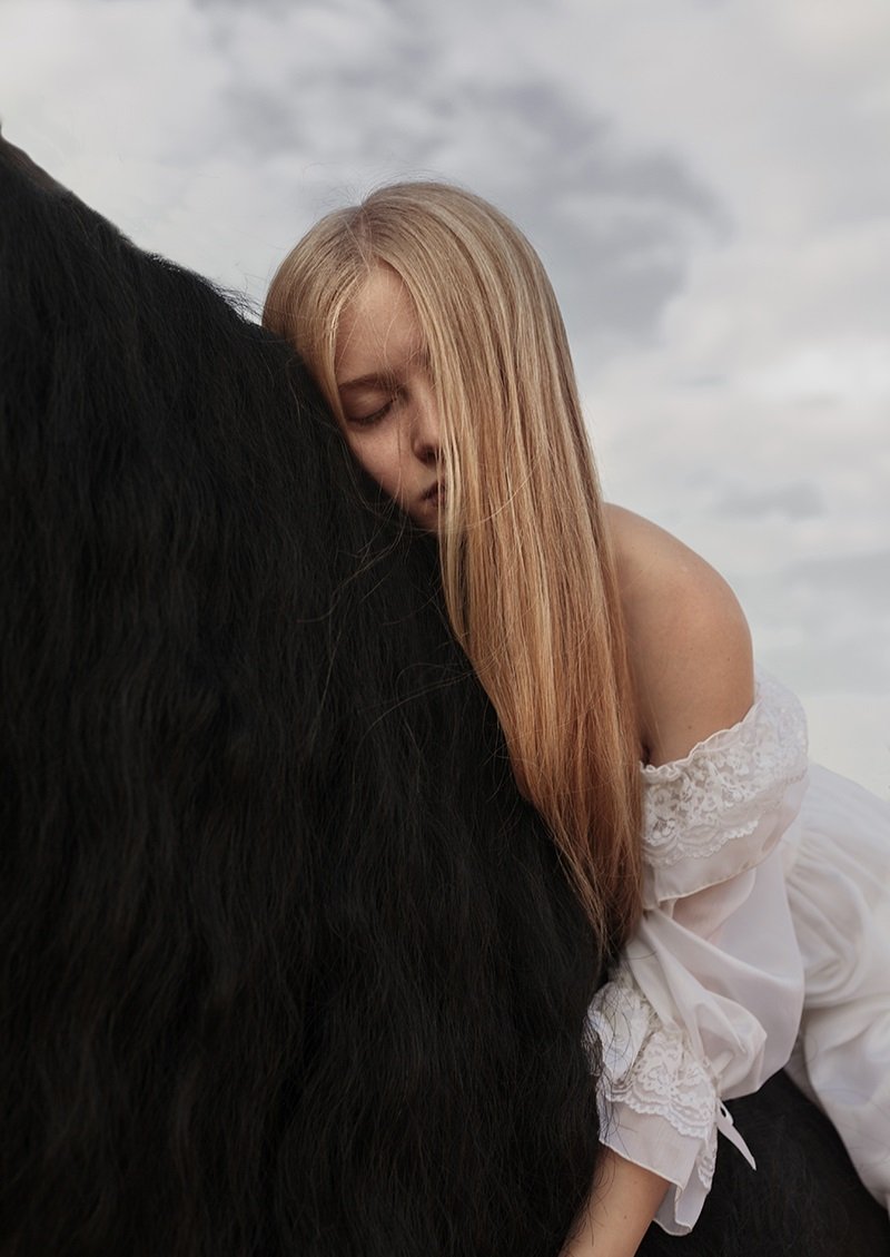 horse, model, long, hair, black, white, Мосина Инна