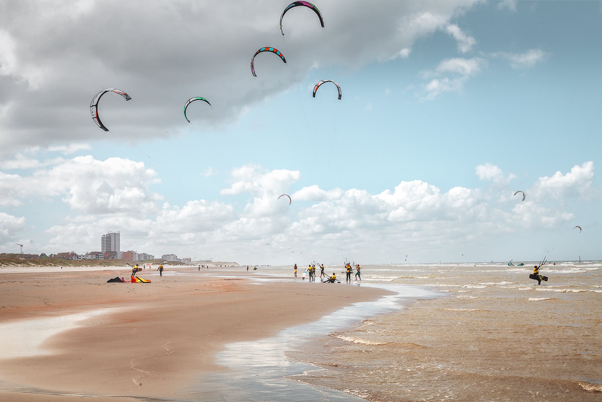 пляж, море, небо, облака, ветер, кайт, люди, кайт борд, бельгия, Андрей Огнев