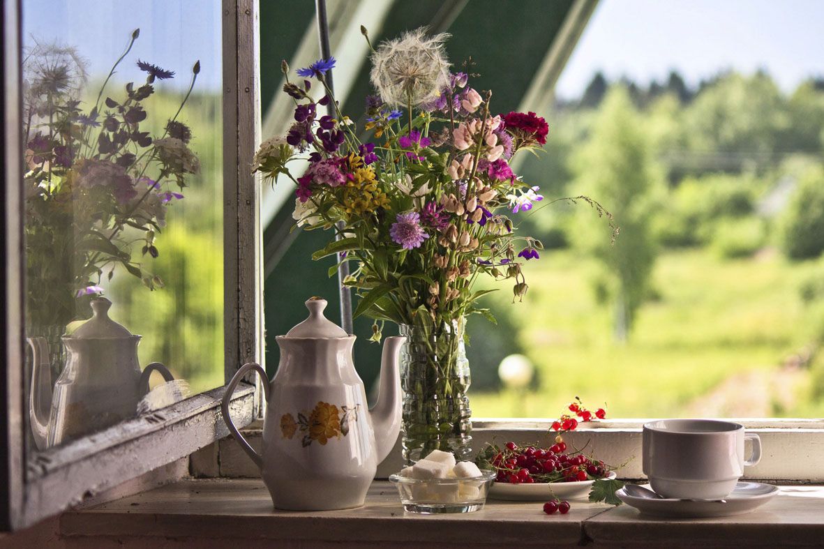 натюрморт,цветы ,лето,ягода,окно,чай,, Zadorina Svetlana
