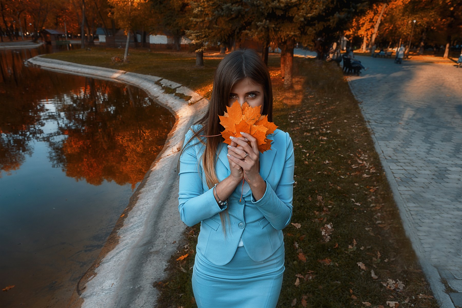 autumn, girl, blueorange, Антон Бегеба