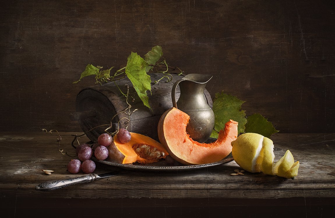 натюрморт, тыква, виноград,still life, лимон, овощи, осень, Евгений Корниенко