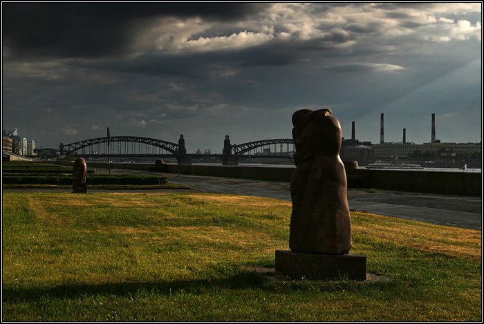 город, петербург, набережная, вечер, небо, гроза, скульптура, мост, dyadyavasya, Дмитрий Шамин