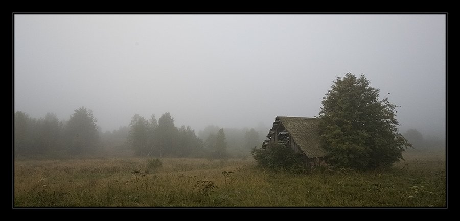 домик, колодец, туман, деревня, Евгений Гаганов