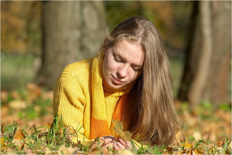 осень, листья, жёлтый, девушка, Andrey N. Sliozberg